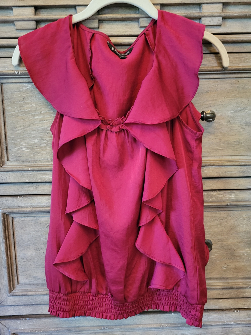 Express Women's Ruffle Front Dress in Magenta